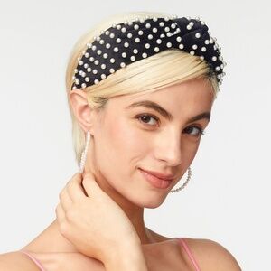 LELE SADOUGHI JET PEARL VELVET KNOTTED HEADBAND